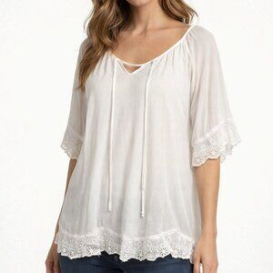 Johnny Was Ivory Top with Lacy Embroidery Size M